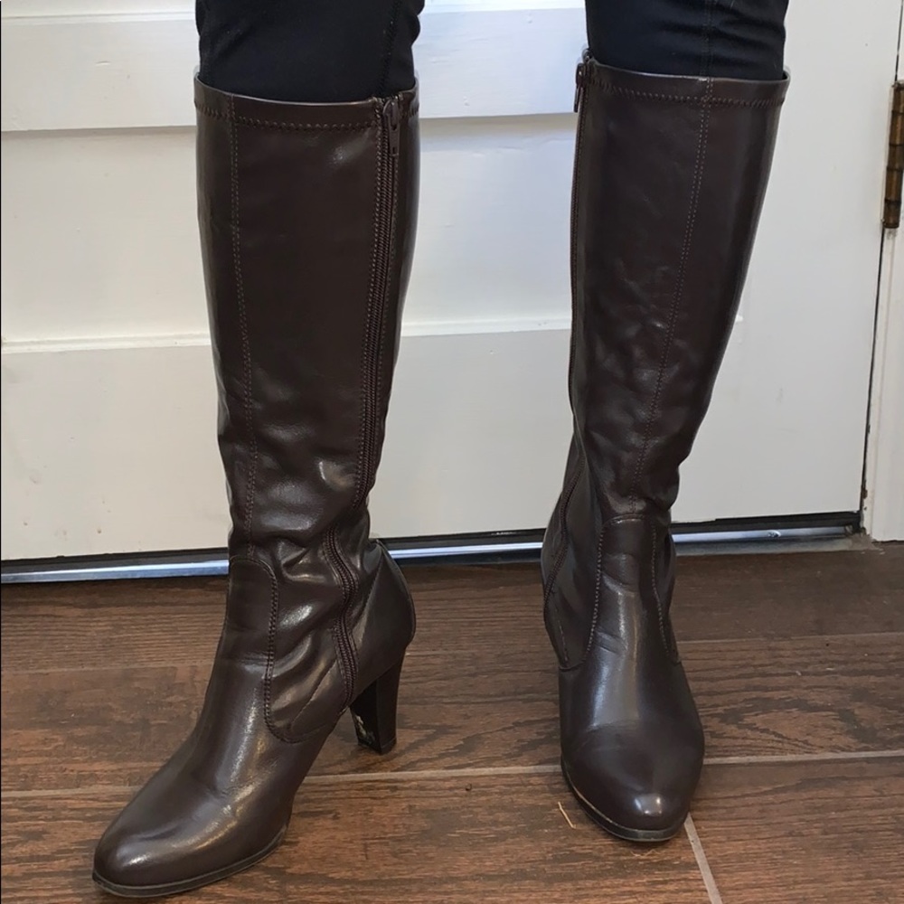 brown, calf high boot